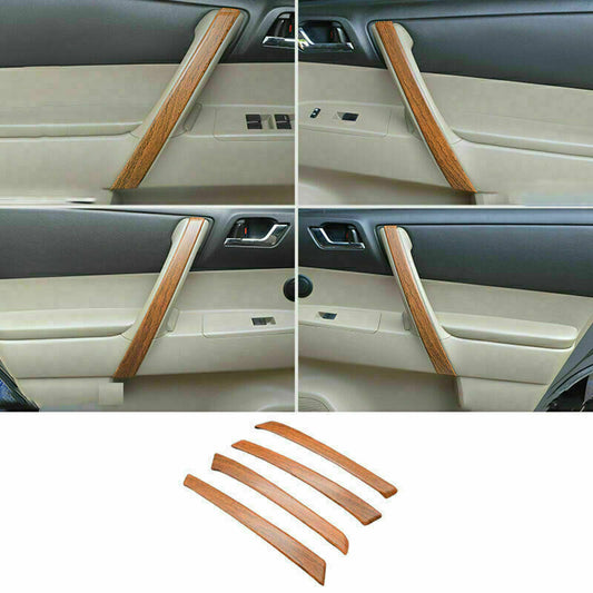 4For for Toyota Highlander 2008-13 Wood Grain Interior Door Armrest Strip Cover Trim