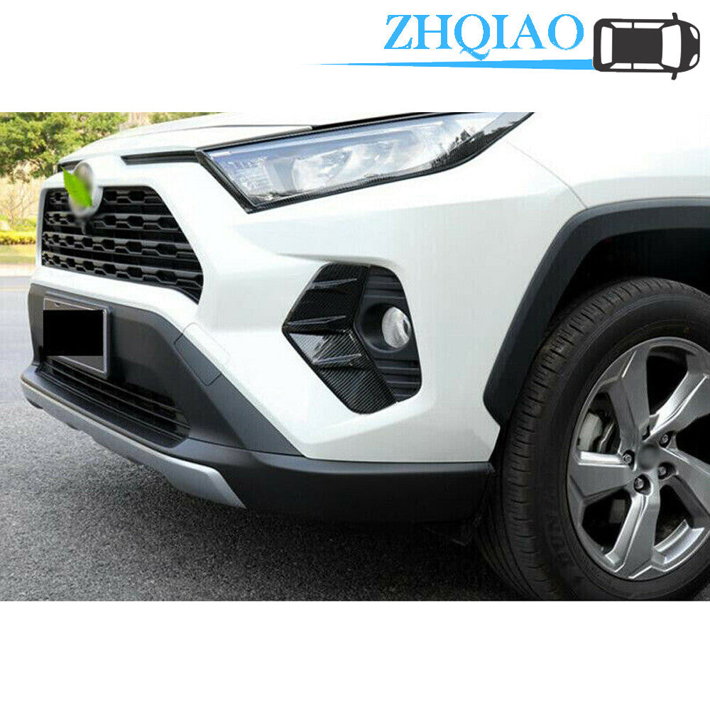 2pcs Carbon fiber ABS Front Fog Light Lamp Cover Trim Fits for Toyota Rav4 2019-202