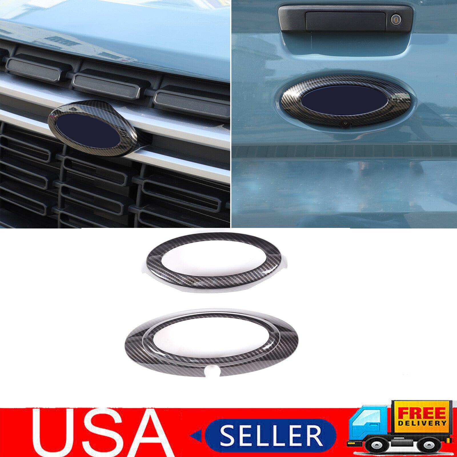 2-Piece Carbon Fiber ABS Badge Ring Cover Decoration  for ford  Maverick 2022-2024