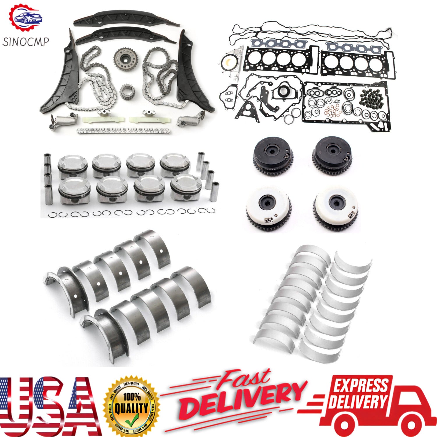 Timing Chain Kit Engine Rebuild Kit w/ Camshaft Adjuster for BMW S63 N63 4.4L