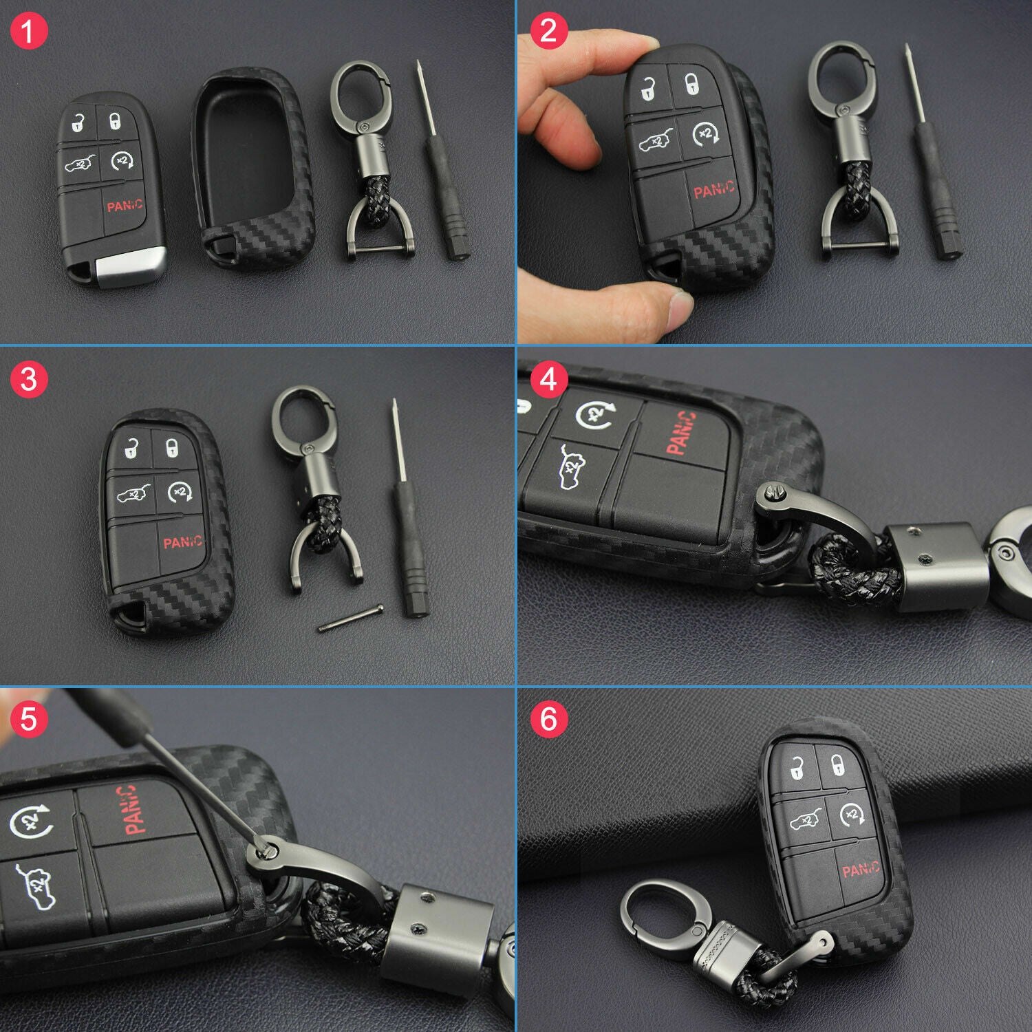 Carbon Fiber Key Fob Chain Fit for Jeep for Dodge for Chrysler Accessories Cover Case Ring