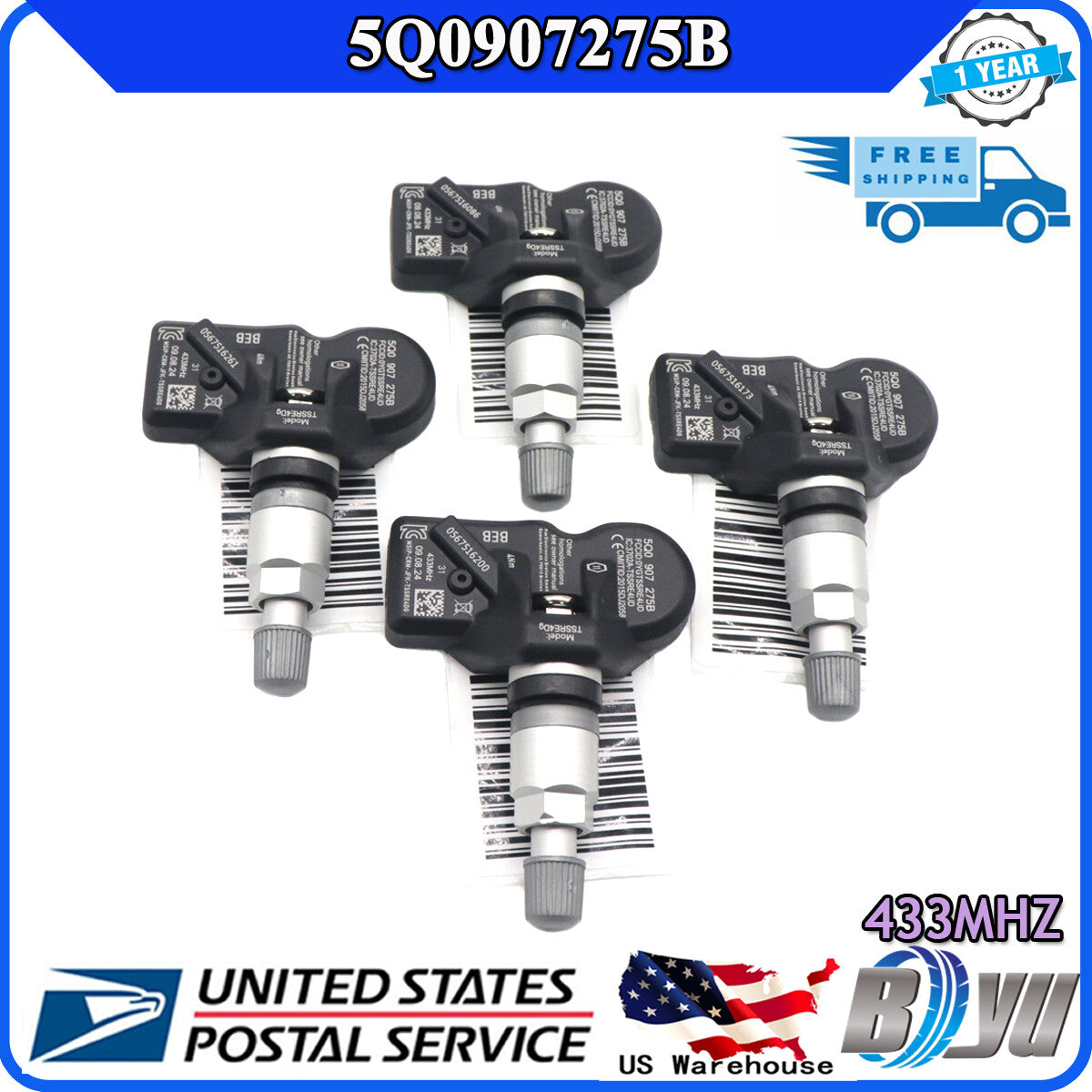 4x Tire Pressure Sensor TMPS for Audi Q7 for Bentley for Porsche for Volkswagen 5Q0907275B