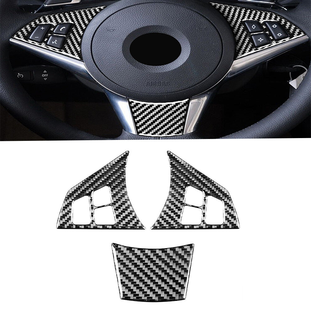 3Pcs for BMW 6 Series E63 E64 04-10 Carbon Fiber Car Steering Wheel Panel Cover