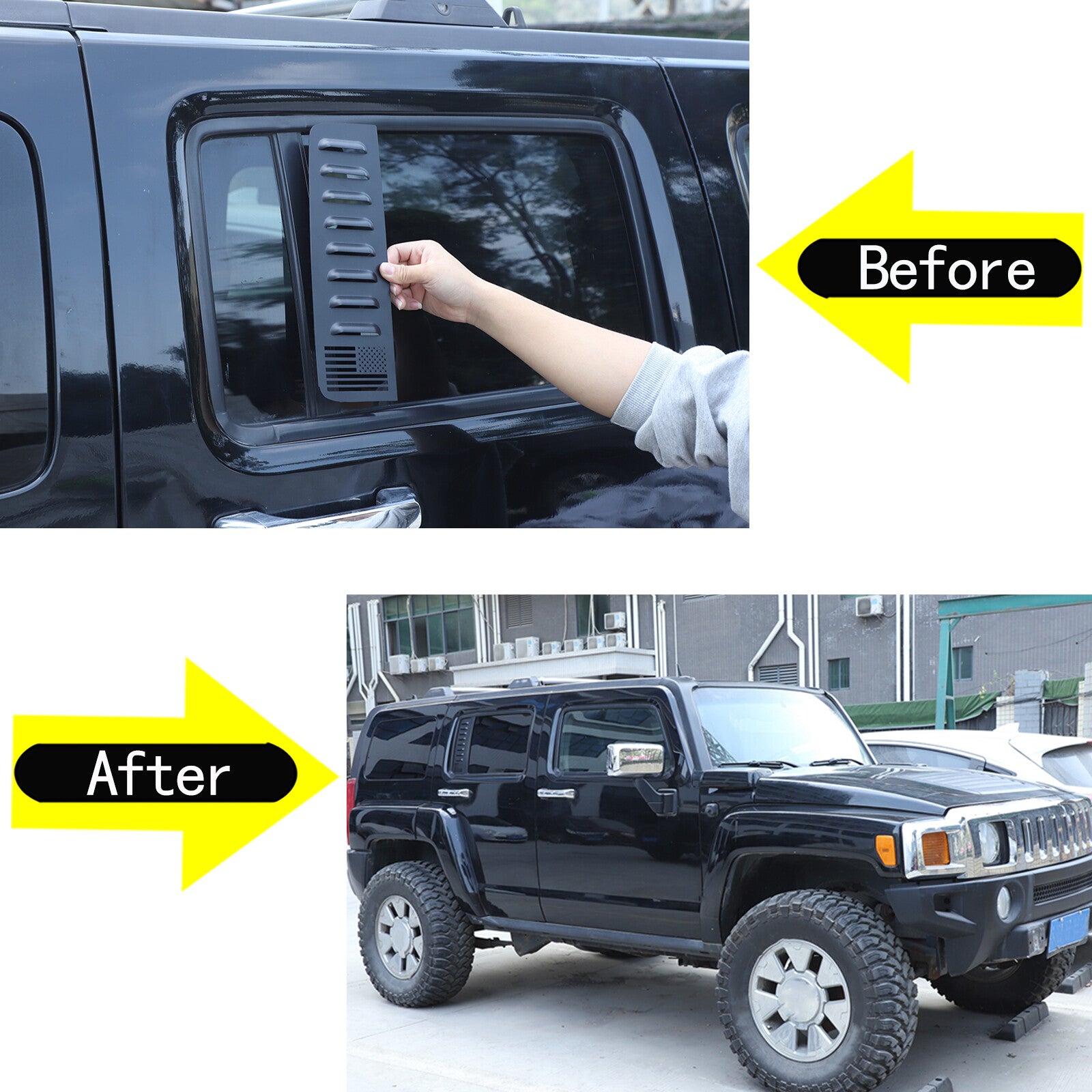 Alloy rear window glass cover trim (2 pieces) for Hummer H3 (around September 2005) n
