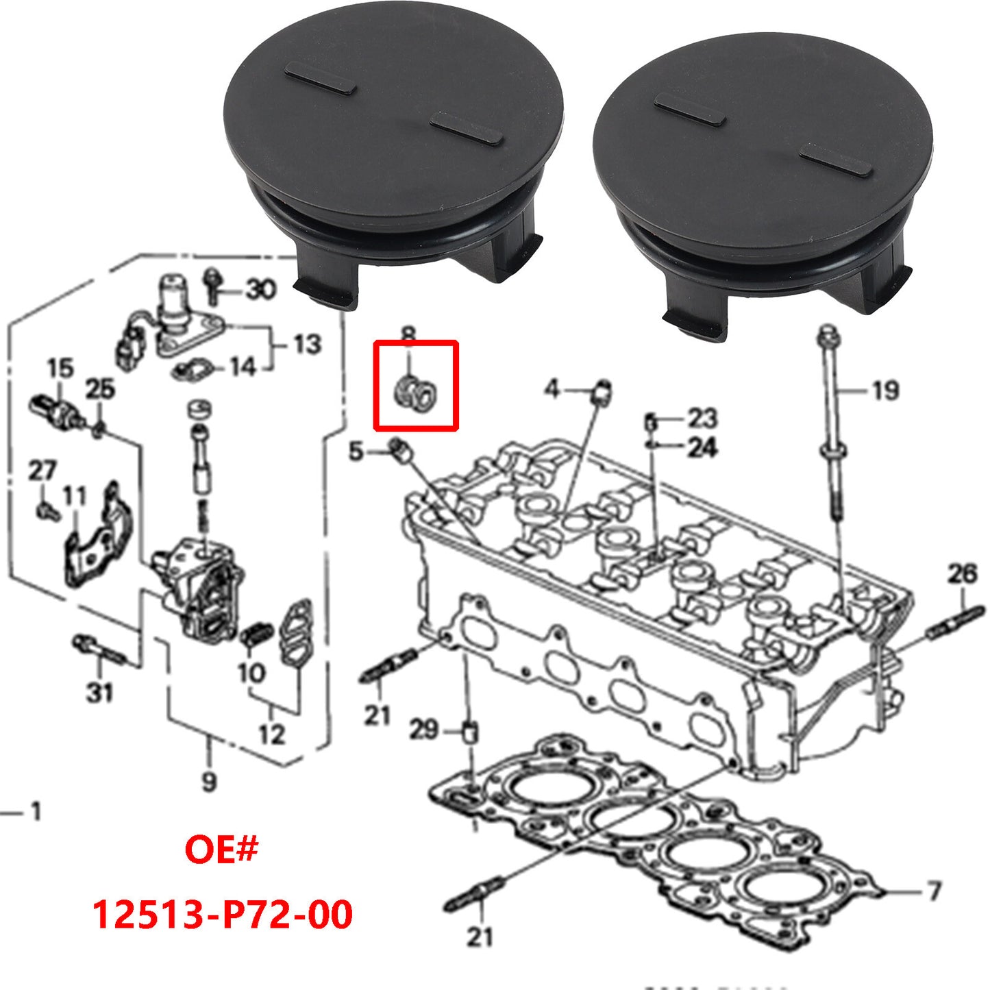 for Honda CR-V for Civic Cam Cap Plug Seal Gasket 12513-P72-003 near Cylinder Head
