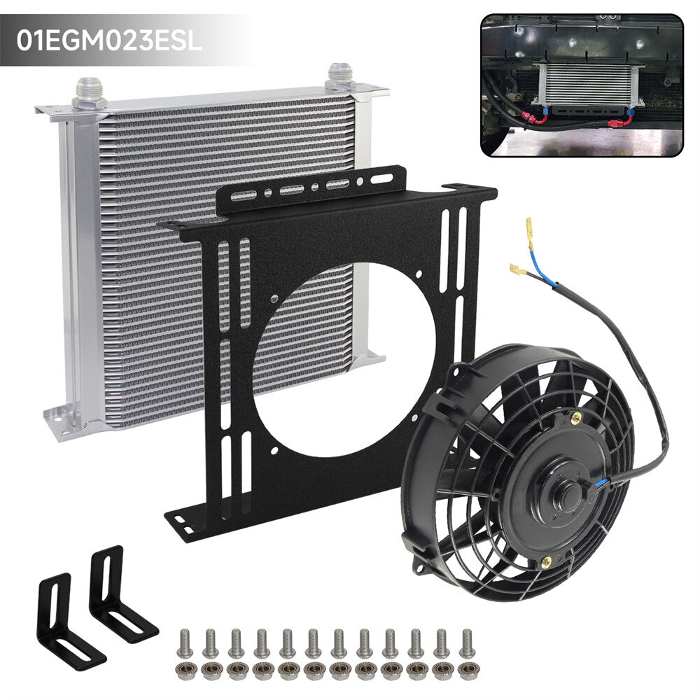 Universal 40 Row AN10 Engine Oil Cooler + 7 Fan Kit New Mounting Bracket Kit SL