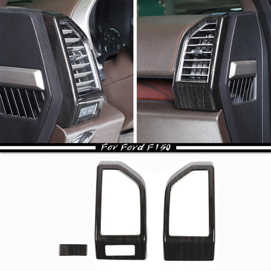 For 15-20 F150 Black Wood Grain Dashboard Side Air Outlet Vent Cover Trim v