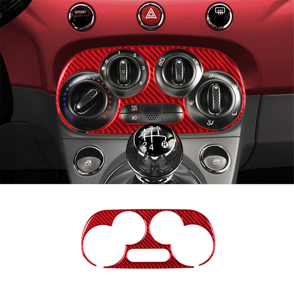 Red Carbon Fiber Interior Manual Climate Console Cover Trim For 2012-15 for Fiat 500