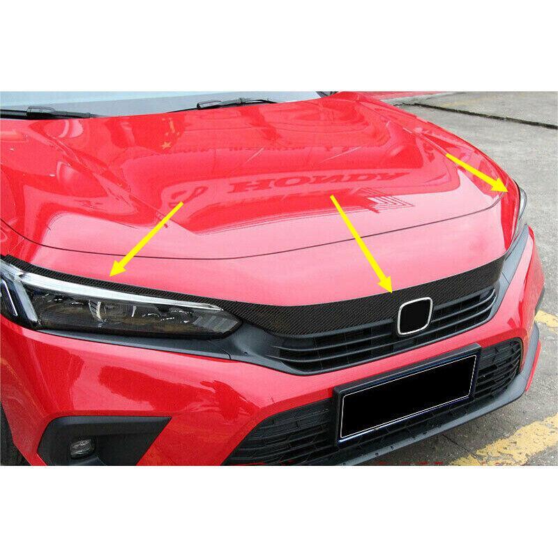 3x for Honda for Civic 2022-23 Carbon fiber ABS Front Grille Lip Molding Cover Trim