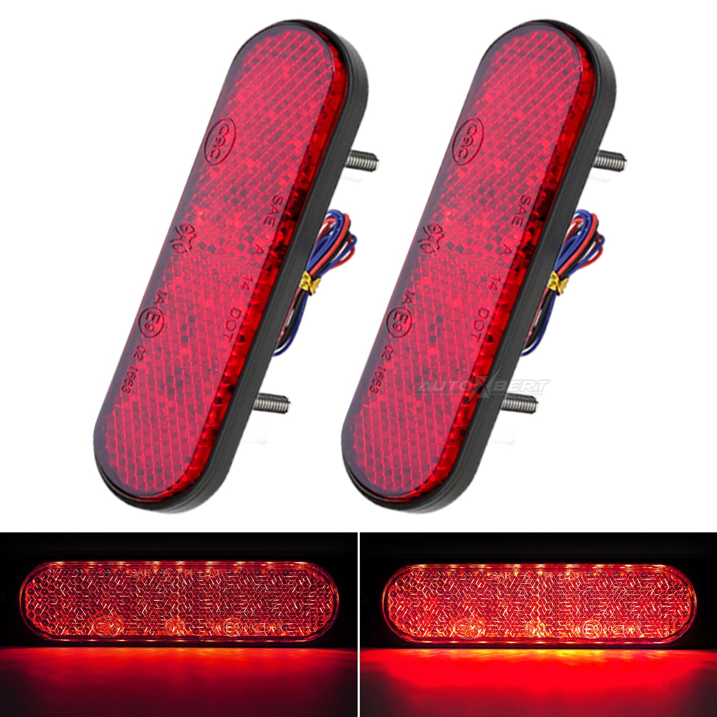 2x Motorcycle LED Red Tail Brake Light Reflector Side Marker Lamp 12V 24V Truck