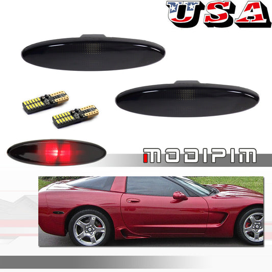 Smoked Black Red LED Rear Side Marker Lights for 1997 - 2004 for Corvette C5- v