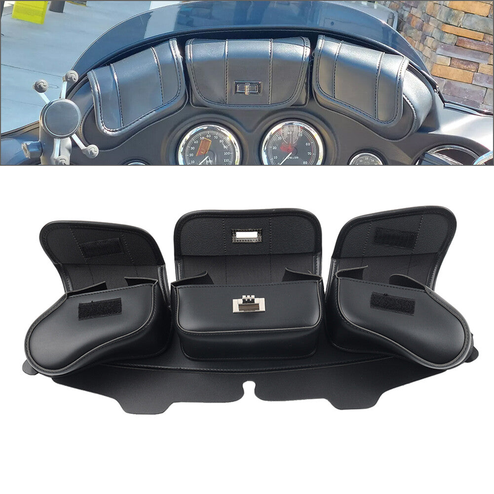 3 Pocket Windshield Bag for Harley Electra Glide FLHTC Street Glide FLHX 96-13 Q