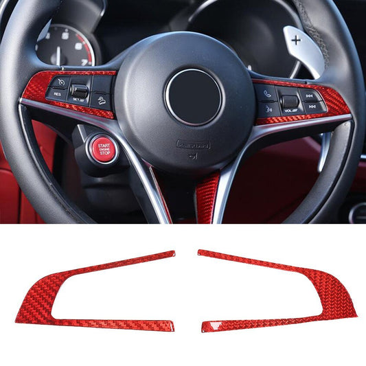 Red Carbon Fiber Steering Wheel Button Trim for Alfa Romeo Giulia Stelvio2017-19