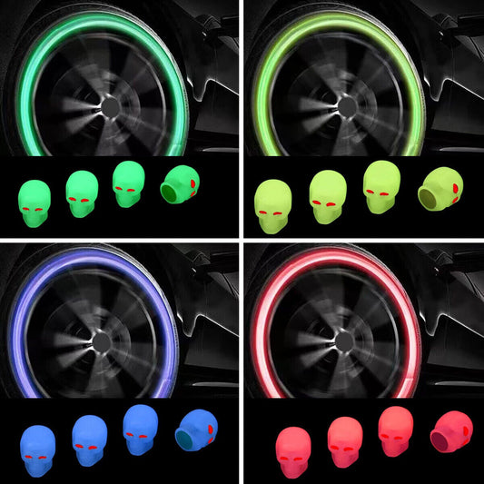 4Pcs Skull Car Motorcycle Bike Wheel tire valve Cover fluorescent Luminous Q
