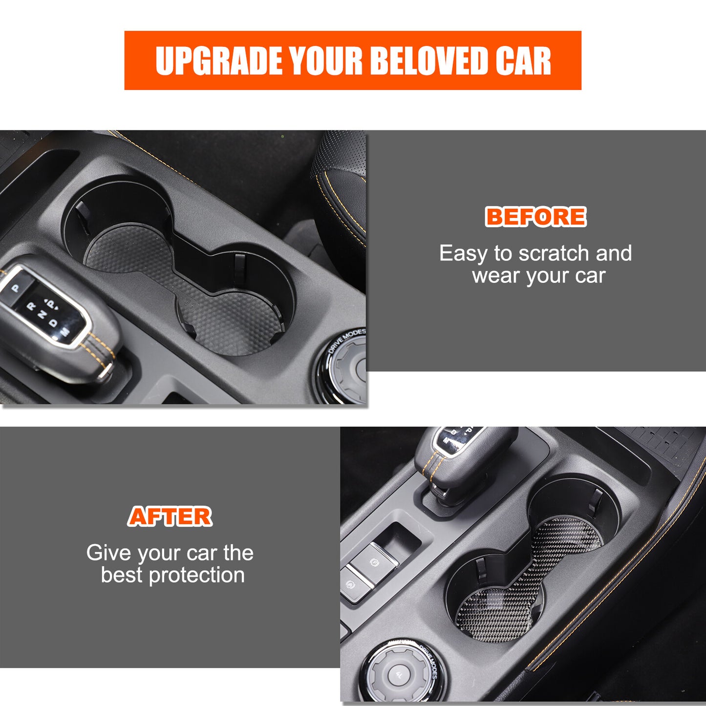 Carbon fiber center cup holder decorative sticker for Ranger 2023-24- n