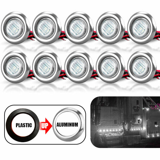 10X 3/4 12V Marker Light LED Truck Trailer RV Round Side Bullet Indicator White