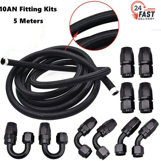 AN10-10AN Accessories Stainless Steel Nylon Braided Oil Fuel Hose Line 16 ft Black