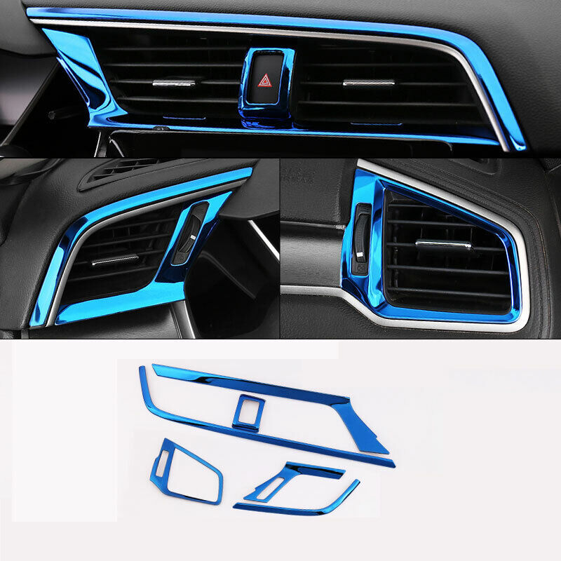 Blue Titanium Console Dash LR Air Outlet Vent Trim auto for Honda for Civic 2016-21