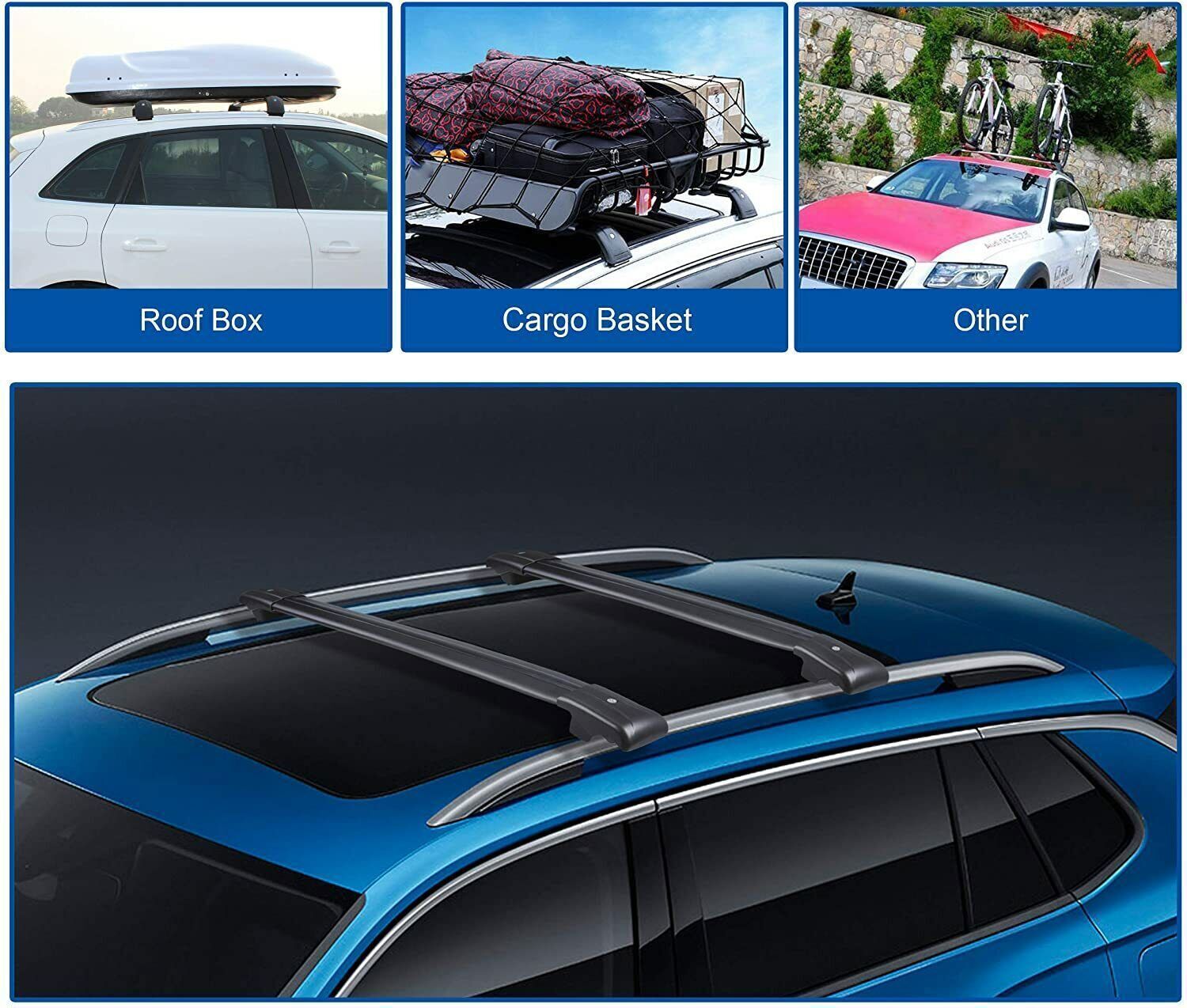 2Pcs Fit for Jeep Cherokee 2014-2019 Roof Rail Rack Cross bar Crossbar Aluminum