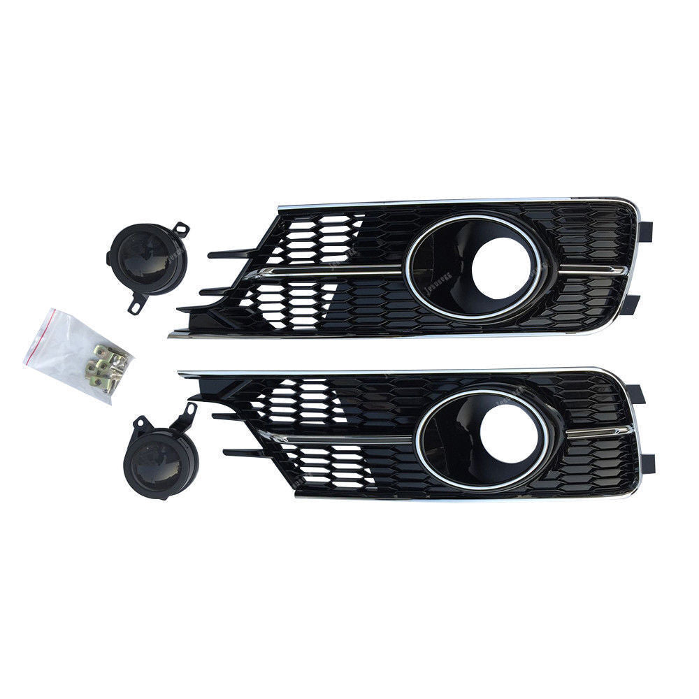 Set Front Lower Bumper Fog Light Cover Grill Decor Lens for AUDI A6 C7 16-17