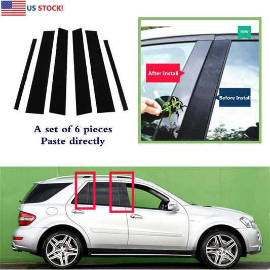 6x ABS Gloss Black Door Pillar Cover Trim Posts For 06-11 for Benz ML350 ML550 W164 Q