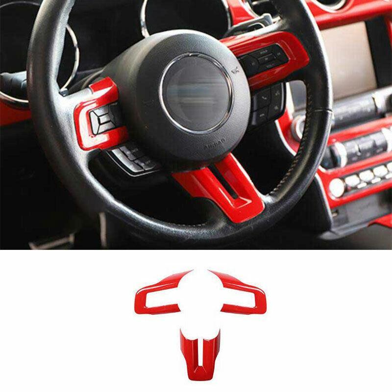 Fit for Ford for Mustang 2015-2022 Paint Red Steering Wheel Panel Cover Trim 3PCS