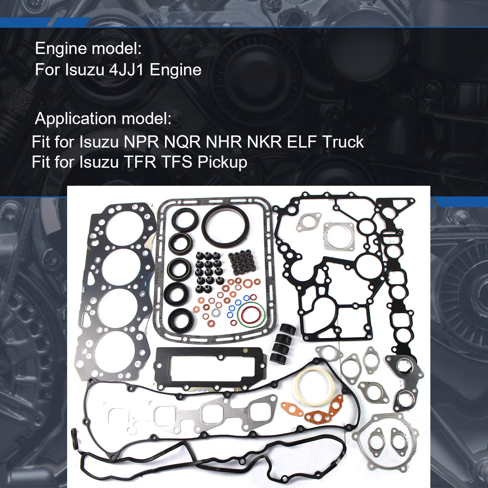 Engine Full Overhaul Gasket Kit for Isuzu 4JJ1 NPR NQR NHR NKR ELF TFR TFS Truck