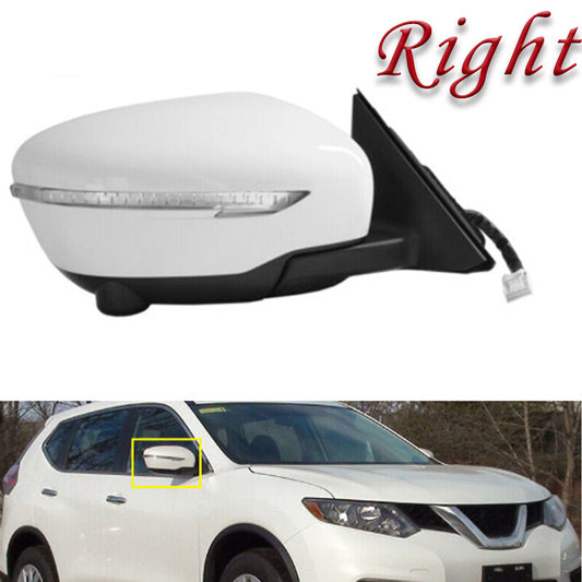 Right white rearview mirror assembly, 13-pin, for NISSAN ROGUE 2014-2019.
