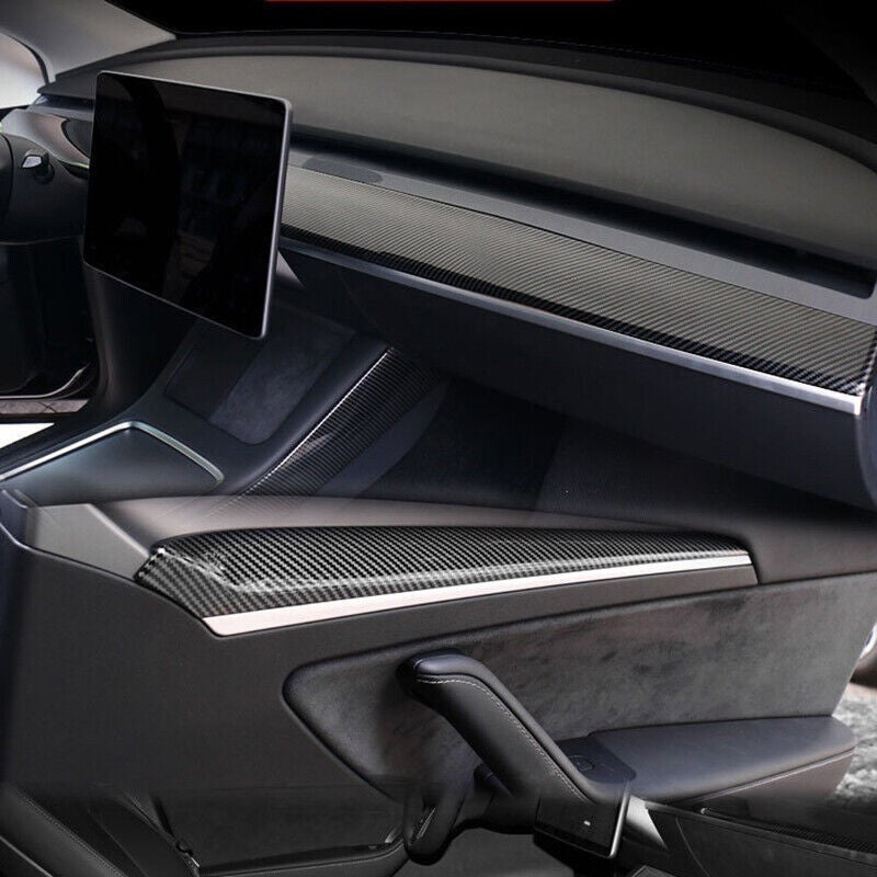 Carbon Fiber Dashboard Cover+Front Door Panel Armrest Cover for Tesla for Model 3 /Y Q