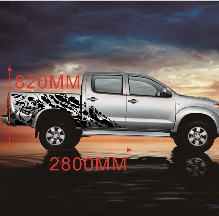 2x Car Truck Side Vinyl Sticker 4X4 Off Road Pickup Decal Skull Graphics Black