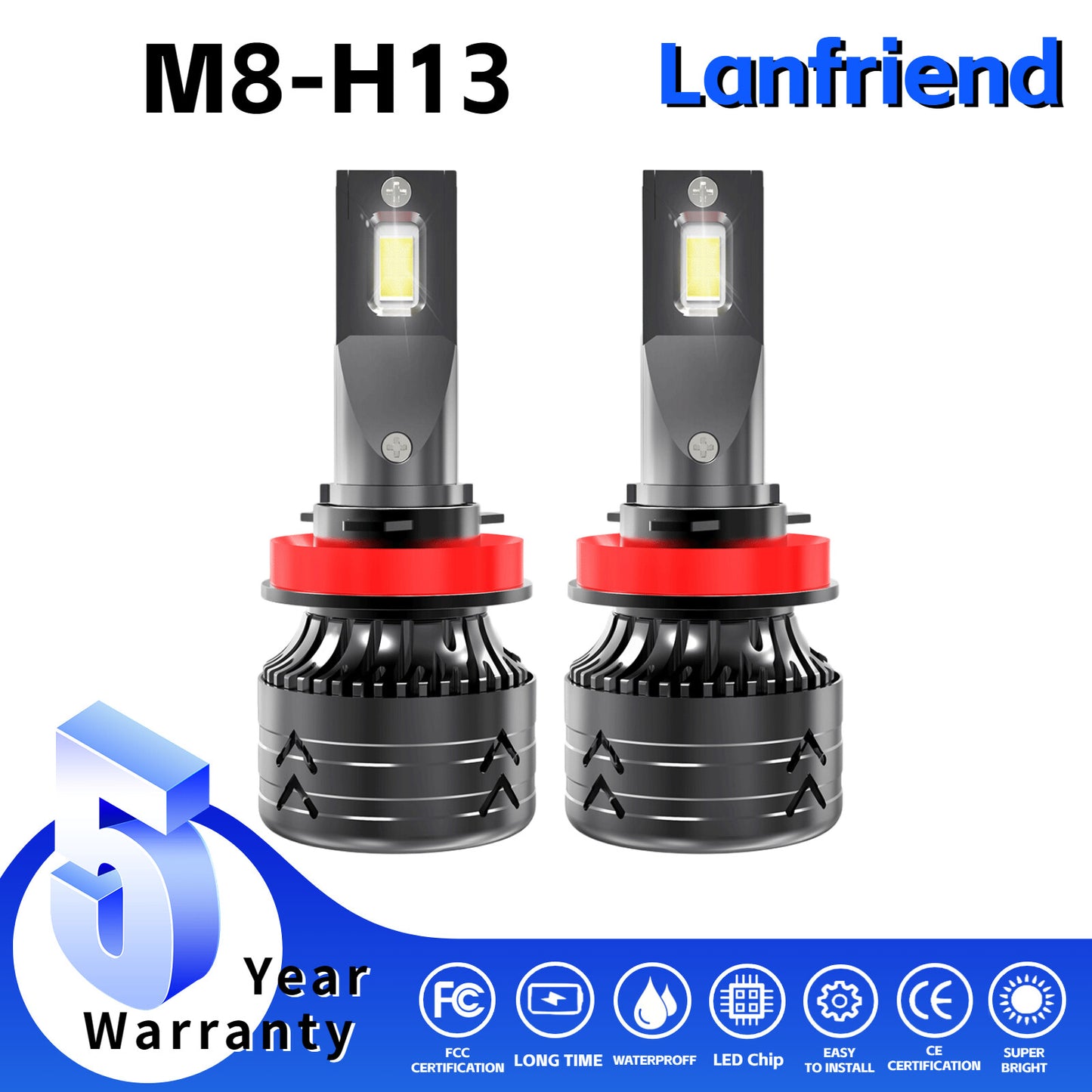 ?2x H13 Hi Lo LED Headlight Bulbs 6000K 20400LM 12 Chips Super Bright Kit?