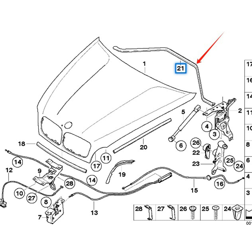 Engine hood gasket 51237161345 for E70 E71 E72 X5 30si X6 X5M X6M- v