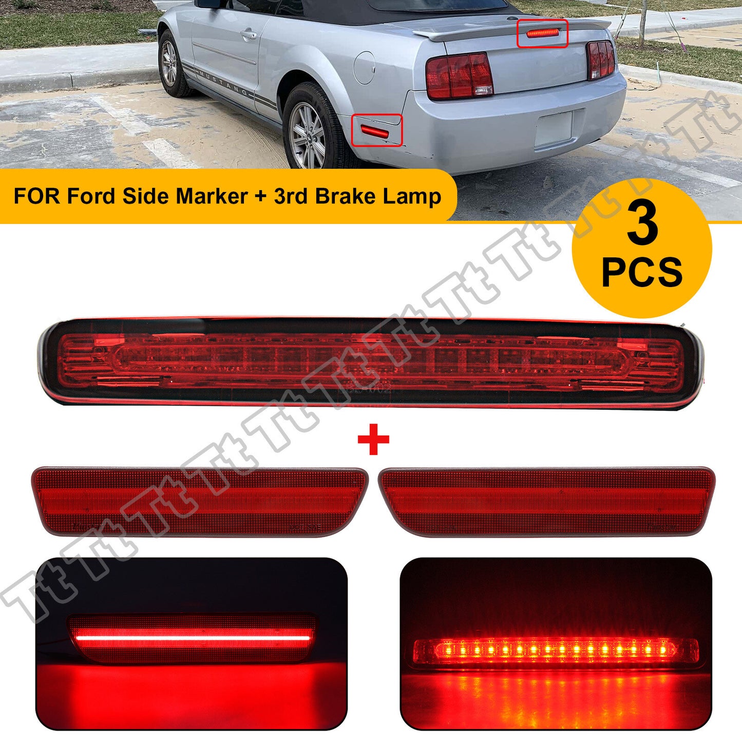 For 05 - 09 for Mustang LED rear side marker lights third brake light red lens - v