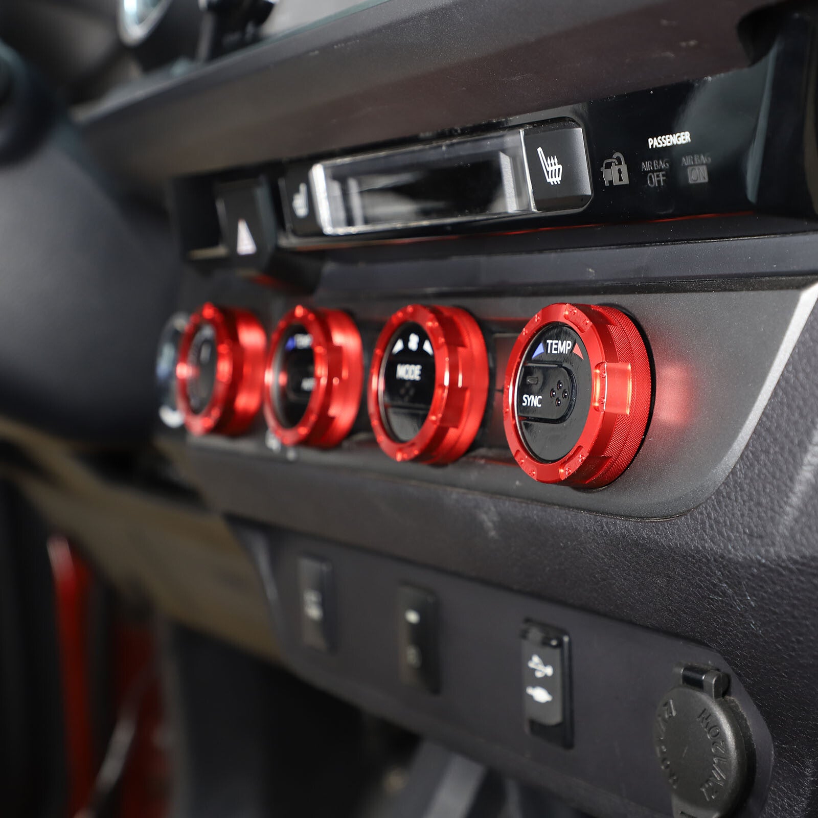 Red car climate control ring knob decorative cover for Tacoma 2016-2024 4 pieces n