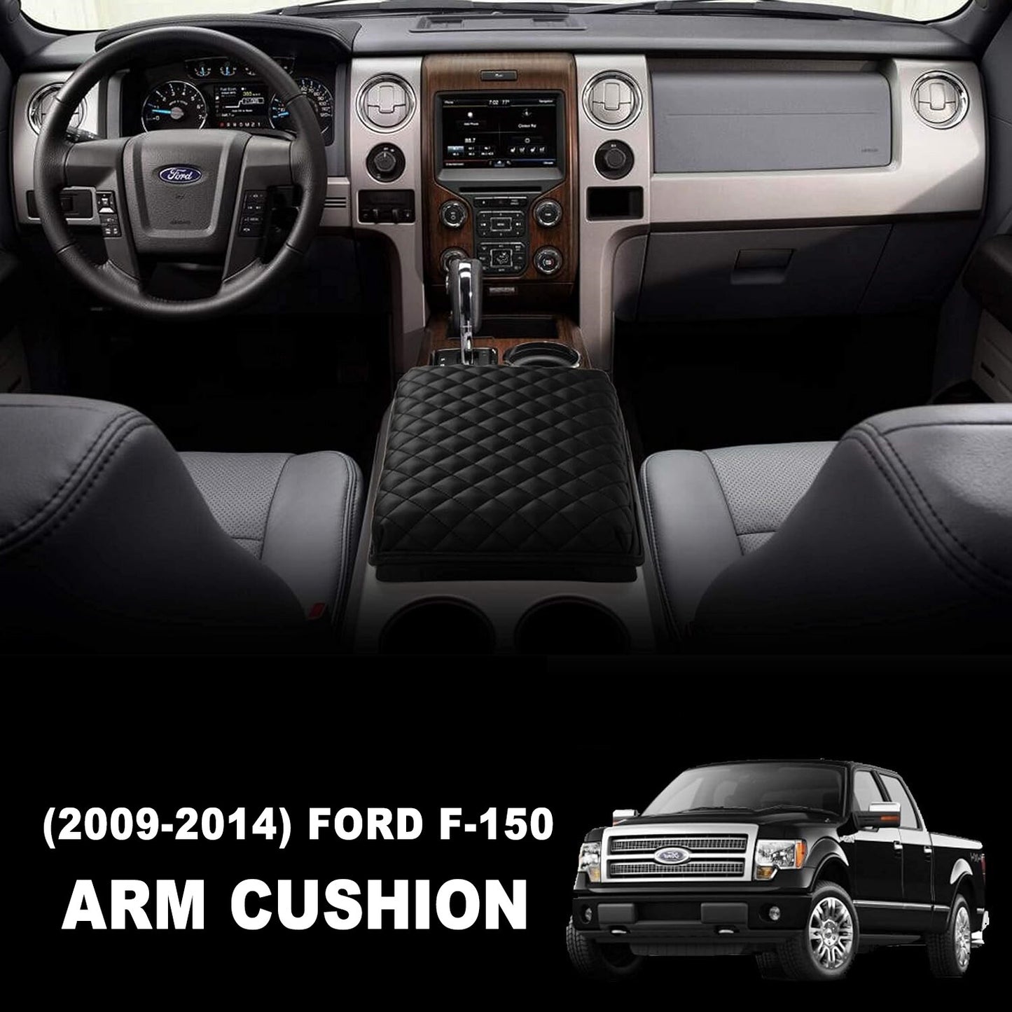 Leather-covered center console armrest cover cushion for 2009-2014 F150 cab. n