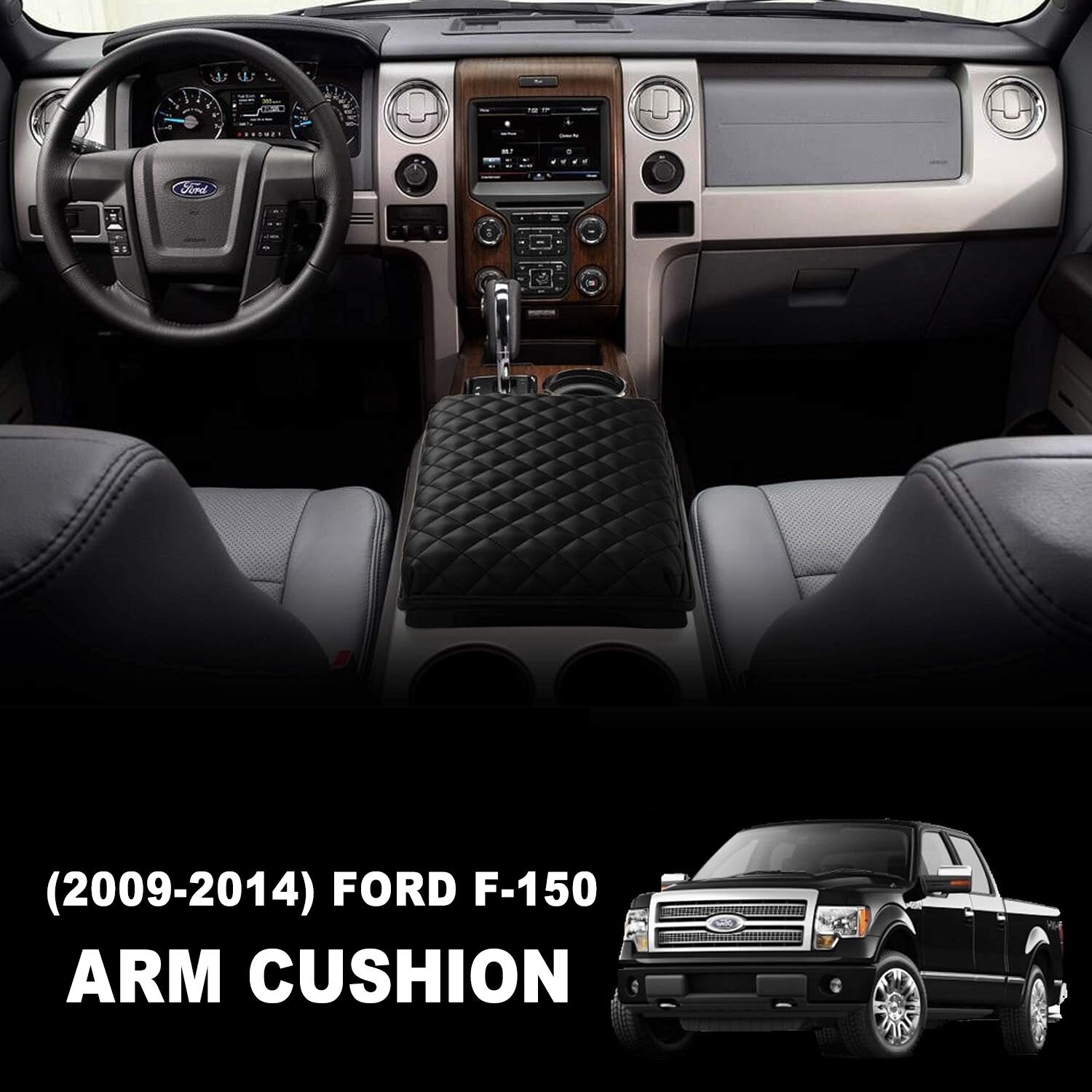 Leather-covered center console armrest cover cushion for 2009-2014 F150 cab. n