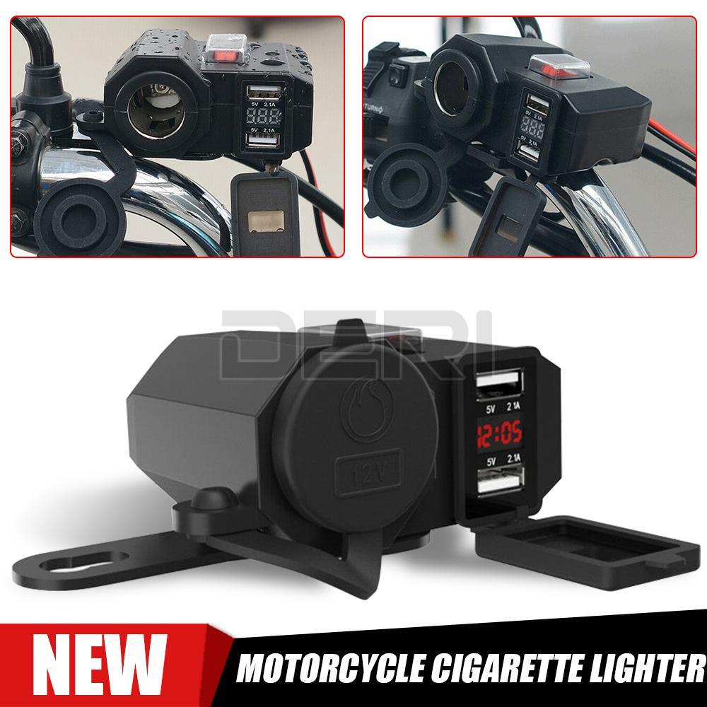 Waterproof Motorcycle Handlebar Dual-USB Phone Charger Socket Cigarette Lighter