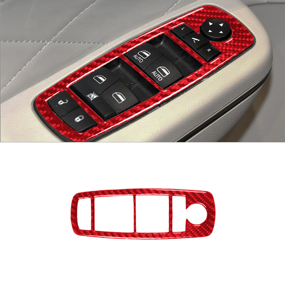 Red Carbon Fiber Driver Window Control Cover Trim for Chrysler 300 2015-22