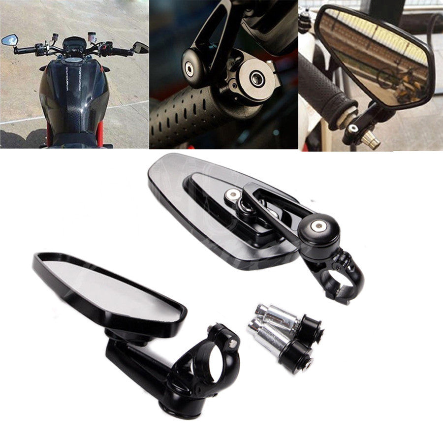 Universal Black Motorcycle Billet Aluminum 7/8 22 Bar End Rearview Side Mirrors Q