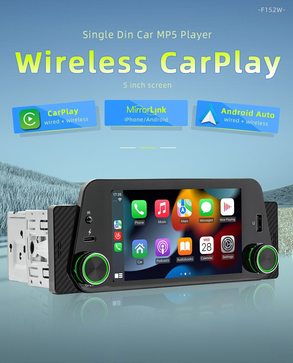 Single Din 5 Car For Apple Carplay Android Auto Touch Screen Stereo Bluetooth