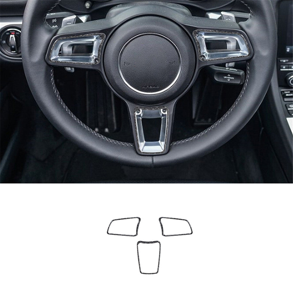 3X Carbon Fiber Interior Steering Wheel Cover Trim for Porsche 718 2016-2022