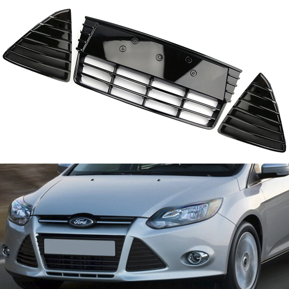 Package includes front bumper center lower grille insert and radiator grille trim for Ford Focus