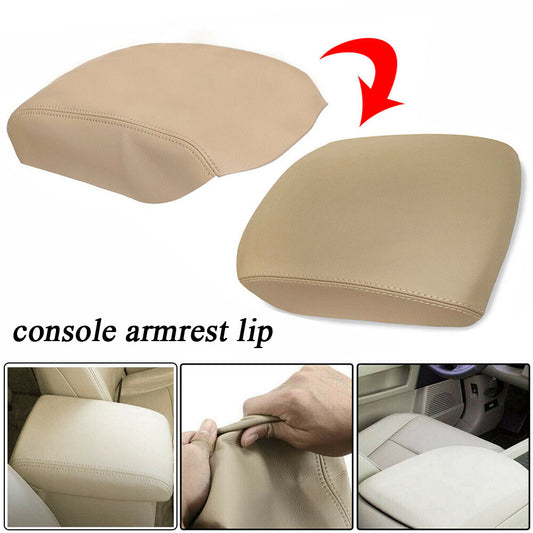 Suitable for Honda Pilot 2009-2015, PU leather armrest center console cover with beige trim.