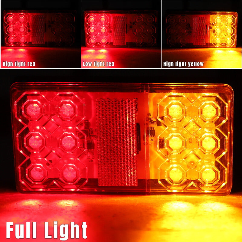 2x Rectangle LED Turn Signal Rear Tail Light Marker Lamp Trailer Truck AmberRed