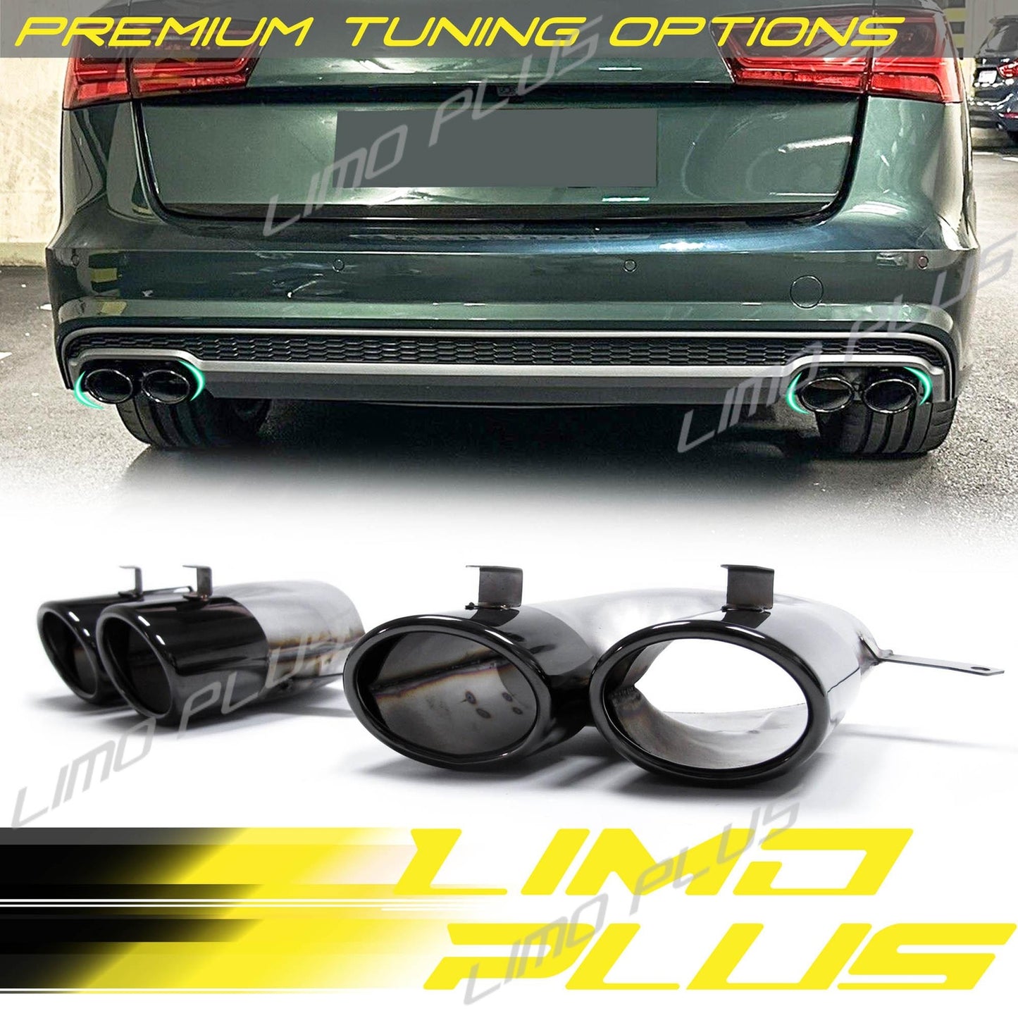 S6 Style Exhaust Muffler Tips Black for Audi for A6 S-line Sline 2016-2018 Q