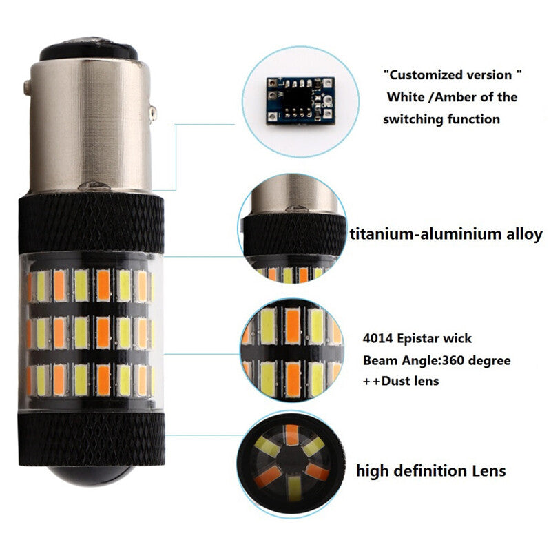 2-pack 1157 LED dual-color white/amber switch turn signal bulbs 12V-24V- n