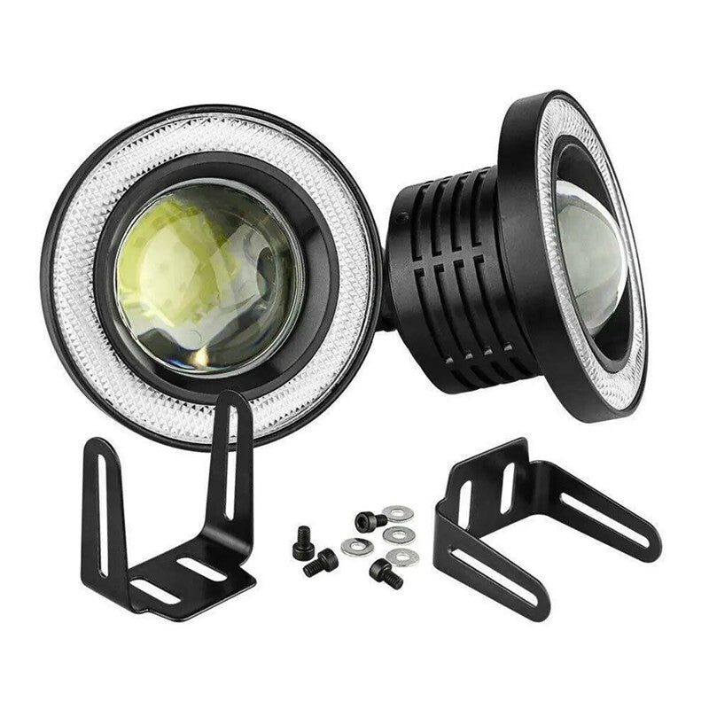 1Pair Car Angel Eyes Fog Lamp 3.0 Round LED Driving Running Super Light Blue