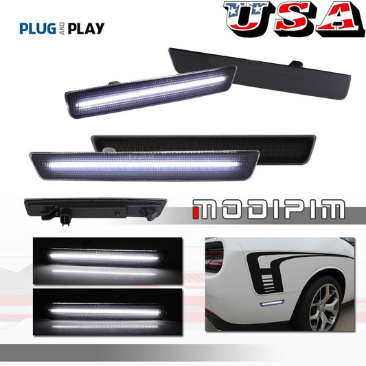Smoked front and rear all-white LED side marker lights for Dodge for Challenger 15-23