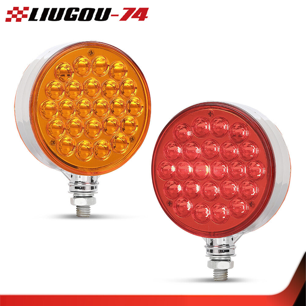 2x 48 Led for Amberred Pedestal Fender Brake Turn Signal 4 Inch Round Double Sided - v