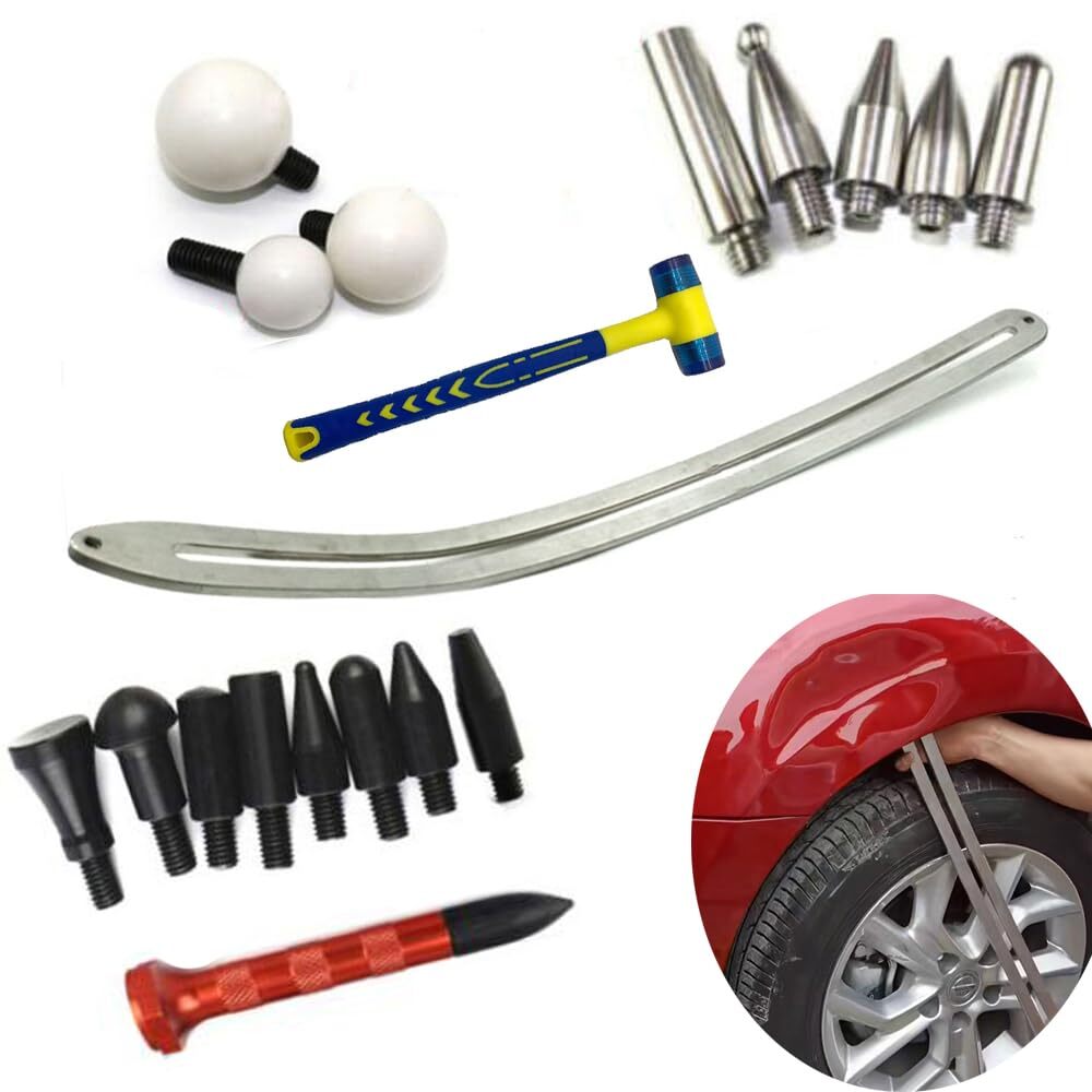 Paintless Car Dent Removal Tool,Front Fender Damage Repair, Curved Rod Crowbar v